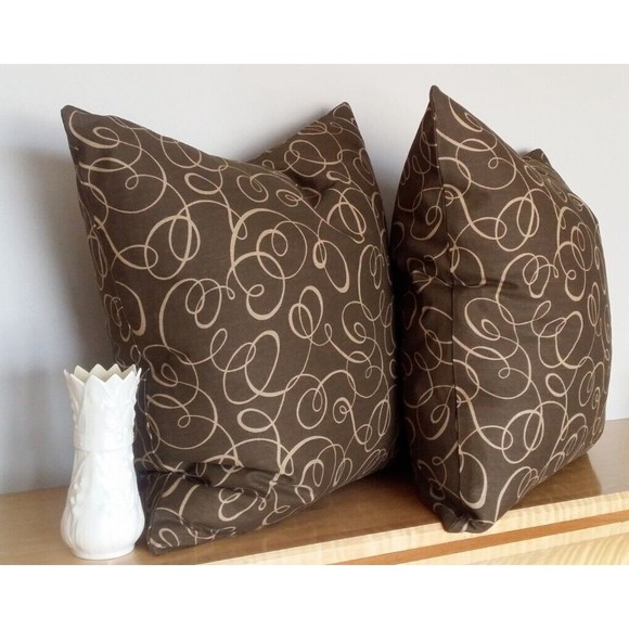 Mill Creek Throw Pillow Covers Brown Geometric Swirls 20x20 Zippered Pair NEW - Picture 15 of 15
